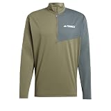 adidas Hombre Terrex Multi Climacool Half Zip Long Sleeve, Olive Strata, M
