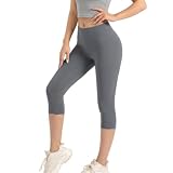 HYCOPROT Mallas Capri Altas Cintura para Mujer Suaves como Mantequilla Elásticas Opacas Pantalones Yoga 3/4 Control Abdomen Mallas Licras Entrenamiento Deportivos Running Fitness Gimnasio (Gris, L)