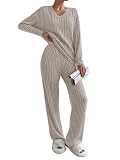 CheChury Suéter De Punto Traje Wide Leg Pantalones Y Sudaderas Conjuntos De Tejido De Invierno Mujer Color Sólido Casual Conjuntos De 2 Piezas Para Jerseys Conjunto Dos Piezas de Tejido Mujer Punto