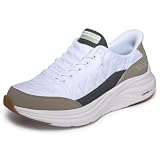 Skechers Hombre Contour Foam Cozy Fit Slip-In ENTRENADOR, White Mesh/Duraleather/Taupe Trim, 44 EU