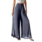 Pantalones de pierna ancha para mujer, palazzo fluidos, pantalones palazzo de gasa para mujer, pantalones de verano transparentes de cintura alta, pantalones sueltos, casuales, pantalones de playa