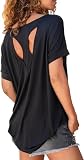 Fisoew Camiseta deportiva de manga corta para mujer, Negro , L