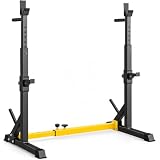 Soporte Sentadillas Rack Ajustable, Soporte Barra Pesas Estante de Barra con Pesas Ajustable para gimnasio casa, Máx 250kg (Amarillo)