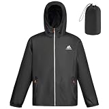 flintronic Chubasquero Hombre Impermeable, Chaqueta Ligera Cortavientos Running Hombre, con Capucha, Cremallera, Bandas Reflectantes, Cortavientos Transpirable Chubasquero Moto con Bolsillos, M