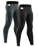 Niksa 2 Piezas Mallas Hombre Running Leggings Deporte Pantalones Largos de Compresión Negro Gris Medium