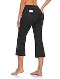 MOVE BEYOND Pantalones Piratas de Yoga Bootcut para Mujer con 4 Bolsillos Pantalón Corte de Bota de Cintura Alta para Vestir Pilates Fitness Entrenamiento, Capris, Negro, L