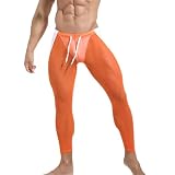 Jugaoge Mallas deportivas de compresión para hombre, ajustadas, con cordón, para correr, gimnasio, entrenamiento, Color: naranja., M