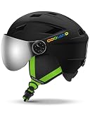Odoland Casco de Esquí con Gafas de Visera para Niños y Niñas, Casco de Snowboard Ajustable con Correa Magnético para Infantiles de 3-12 Años,BXS