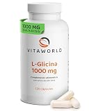 Cápsulas de L-glicina - glicina de alta dosis 1000 mg al día (120 cápsulas veganas) - suministro para 4 meses, aminoácido presente en proteínas, sin aditivos, sin gluten ni lactosa - vitaworld