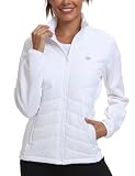 MoFiz Chaquetas para Mujer Forro Polar Sin Capucha Cazadora Blanco EU 2XL | Chaleco Plumas,Chaqueta Hibrida,Fleece,Plegable,Cortavientos,Chaqueta acolchada,Bolsillos,Softshell,Termica,Cremallera