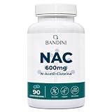 Bandini® NAC N-Acetil L-Cisteína | Aumenta los Niveles de Glutatión | | Alto Poder Antioxidante | Aumenta tus Defensas | No-GMO, 100% Vegano | 90 Comprimidos (Suministro para 3 Meses) 600 mg