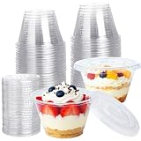 Lekeeu Vasos de Postre de Plástico con Tapas 50 Piezas Tazas de Postre 7oz