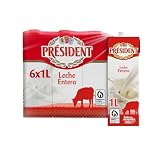 Président - Leche Président Entera, Leche Natural de Galicia, Fuente de Calcio y Proteínas,Sin Gluten, Bienestar Animal, Pack 6 x 1 L