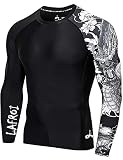 LAFROI Camiseta de Manga Larga para Hombre UPF 50+ | con protección solar, Protectora, Compresión, Ajustada, BJJ, natación, CLYYB, Asym Dragon, LG
