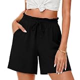 Uniexcosm Pantalones Cortos para Mujer,Mujer Casual Shorts Sueltos Pantalones EláSticos Mujer Verano Corto Bermudas De Alta Cintura EláStica CordóN Ligero PantalóN con Bolsillos,Black,XXL