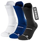 Rahhint Calcetines de Running Largos para Hombre, 3 Pares, Talla 42-47, COOLMAX Transpirables, Antiampollas, Acolchados, con Soporte de Compresión y Arco