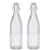 Pack 2 Botellas de Cristal 1L con Tapón Hermético Vidrio Transparente | Para Agua y Zumo, Apta para Nevera, Cierre Hermético, Vidrio Transparente, Ideales para Servir y Conservar Bebidas Frías