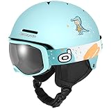 Odoland Casco de Esquí con Gafas para Niños y Niñas de 6-14 Años (49-56cm) | Casco snowboard con protección UV, ajustable, resistente y duradero, forro de espuma EPS y almohadillas para orejas extraíble