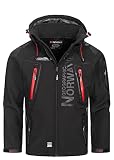 Geographical Norway Techno Men Distribrands - Chaqueta Softshell Impermeable Hombres - Capucha Hombre Transpirable Exteriores - Chaqueta Invierno Viento (Negro/Rojo S)