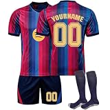 Barcelona Camiseta de Fútbol Personalizadas para Hombres y Niño, Barcelona equipación Fútbol DIY Nombre Número con Conjunto Top Pantalón Corto y Calcetines Regalo de Barça