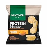 SANTIVERI – Mini Tortitas Proteicas Sabor Curry, Snack Proteico con 24 g de Proteína, Alto en Fibra, con Aceite de Oliva, Sin Gluten ni Lactosa – 50 g