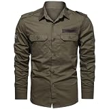 Hombre Camisas de Trabajo, Ropa de Militar de Manga Larga con Botones,Cargo Shirts, 2 Bolsillos, Regular Fit para Pesca, Tala, Senderismo, Caza，ArmyVerde1907，L