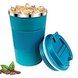 Relota Taza de Café 380mL Azul, Termo para Llevar 304 Acero Inoxidable Reutilizable, Vaso Termico Antigoteo para Coche, Hermético para Frío y Caliente, Leche y Té