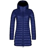 Plumifero Mujer Largo Abrigo Plumas Capucha Ligeros Mujer Invierno Plumon Plumón Ligero Mujer Abrigo Acolchado Mujer Abrigos Plumiferos Largos Mujer Chaqueta Pluma Ligera Plumífero Señora Azul XL