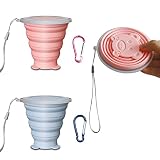 2 Piezas Vaso Plegable Silicona, Portátil y Reutilizable Taza Plegable, con gancho，Trail Running para Camping Senderismo y Viaje