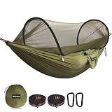 NatureFun Hamaca de Viaje Ultra-Ligera Hamaca para mosquiteros | Capacidad de Carga de 300 kg, Nylon de paracaídas Transpirable| 2 x mosquetones de Primera Calidad, 2 x eslingas de Nylon Incluidas