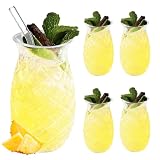 WIYETY Juego de 4 vasos de piña: 400 ml, vasos de cóctel transparentes con relieve de piña, reutilizables, vasos de jugo, vasos de tubo en forma de piña, perfectos para el hogar, restaurantes y