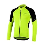 BERGRISAR Maillot Ciclismo Hombre Manga Larga Ropa de MTB Bicicleta Camisa Cremallera Bolsillos BG012 - Amarillo - Large