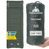 Trinordic Colchon Hinchable Grueso Camping - 12 cm Extra Grueso y Ancho con Bomba de Pie y Almohada - Esterilla de Camping Ligera para Viajes de Aventura al Aire Libre, Senderismo y Bikepacking