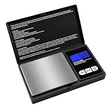 GeekerChip Báscula de Precisión 500g / 0.01g, Báscula de Joyería,Balanzas de Portátiles,con Pantalla LCD y Unidades, Función de Tara,Plataforma de Acero Inoxidable,Negro
