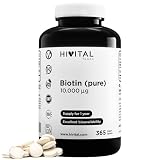 Biotina pura 10.000 mcg (Vitamina B7). 365 comprimidos | Para un año de tratamiento. Apto para Veganos. Máxima absorción, retención y eficacia del producto. Fabricado por HIVITAL