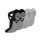 KEYRI 2 Pares Calcetines Pilates Yoga para Mujeres Niñas | Calcetines Antideslizantes Calcetine De Agarre medias de ballet con Asas y Correas, Low Top Calcetine Deportivos
