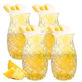 PRITOK Juego de 4 vasos de cóctel de 480 ml, vasos de piña, vasos de cóctel para bar, fiesta, zumo de vino, copas de piña, copas de cóctel transparente con relieve de piña para cócteles, vasos de zumo