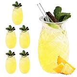 WIYETY Juego de 6 Vasos de Piña: 400 ml, Vasos de Cóctel Transparentes con Relieve de Piña, Reutilizables, Perfectos para el Hogar, Restaurantes y Fiestas