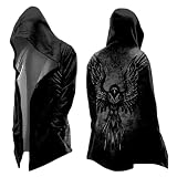 Vhersily Mito Nórdico Hombre Cárdigan Largo con Capucha, Clásico Estampado 3D Abrigo con Bolsillos, Chaqueta Biker Primavera Sudadera Medieval Chaqueta Vikingo Invernal Antiviento Impermeable, L