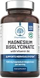 Bisglicinato de Magnesio con Vitamina B6 – 150 mg de Magnesio por Cápsula | Sueño y energía - 120 cápsulas veganas - Glicinato de magnesio quelado - Alta Absorción - PharmaZen