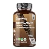 Ashwagandha Orgánica 605mg, 180 Cápsulas para 6 Meses - Con Pimienta Negra | - Polvo de Raíz de Withania Somnifera, Con Certificación Orgánica, Suplemento Vegano Sin Gluten