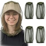 Pack de 4 Mosquitera de Cabeza para Protección contra Insectos, Red Antimosquitos de Nailon para Cara y Cuello, Malla Fina para Pesca, Camping, Senderismo y Jardinería, 50cm, Verde Militar