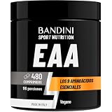 Bandini® EAA Aminoácidos Esenciales 480 TABLETAS - Con 9 Essential Amino Acids - Pre, intra y Post Entrenamiento - Complemento alimenticio para el deporte - Comprimidos - 96 Dosis - Vegan, sin azúcar