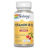 SOLARAY Vitamina B-12 2000mcg | Sabor a cereza natural sin azúcar | Energía saludable y soporte de glóbulos rojos | Sin Gluten | Apto Para Veganos | 90 Lozenges