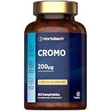 Cromo Picolinato 200 mcg de Alta Dosificación por Comprimido | 1 año de Suministro - 365 Comprimidos Veganos - Chromium Picolinate - Horbaach
