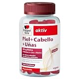 Piel+Cabello+Uñas - Gominolas con Vitaminas A, C, E & B6-500 μg Biotina, Zinc, Selenio - 60 Gomitas Blandas Veganas- Sabor Frambuesa - Doppelherz