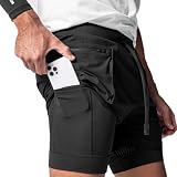 XDSP Pantalón Corto para Hombre Pantalones Cortos de Running para Correr 2 en 1 con Bolsillo para teléfono Entrenamiento Ligeros de Secado rápido Deporte Secado Rápido de Malla con Cordón(Negro L)