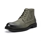 Allthemen Hombre Botas Derby Punta Redonda Botines Cordones Cuero Brillante Moda para Trabajo Informal, Verde Hierba, 42