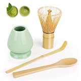 LWMTT 4 Piezas Matcha Kit, Batidor de Bambú de 80 Varillas, 2 Cuchara de Té, Porta Batidor, Matcha Set Perfecto para Regalos de Cumpleaños y Navidad