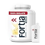 FORTIA Proteina Whey Isolate 900 g | 39g Proteinas por Toma | 97% Pureza | Con shaker. Whey Protein Isolate Sabor Vainilla. 22 Dosis. Sin Azúcares ni Grasas. BCAA y Glutamina. Hecha en España